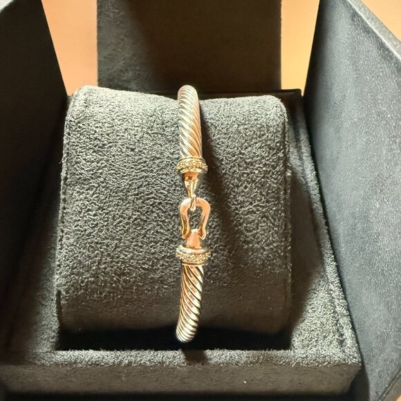 David Yurman Buckle Classic Cable Bracelet Sterling Silver w/Diamonds, 5mm - Picture 3 of 6